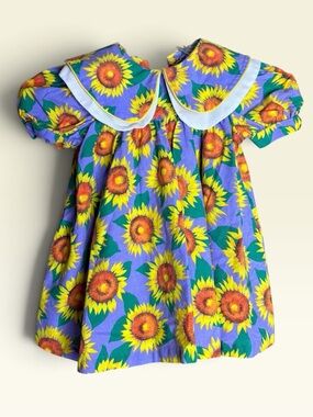 Vintage La Princess Girls 2T Sunflower Floral Puff Sleeve Dress Made USA
